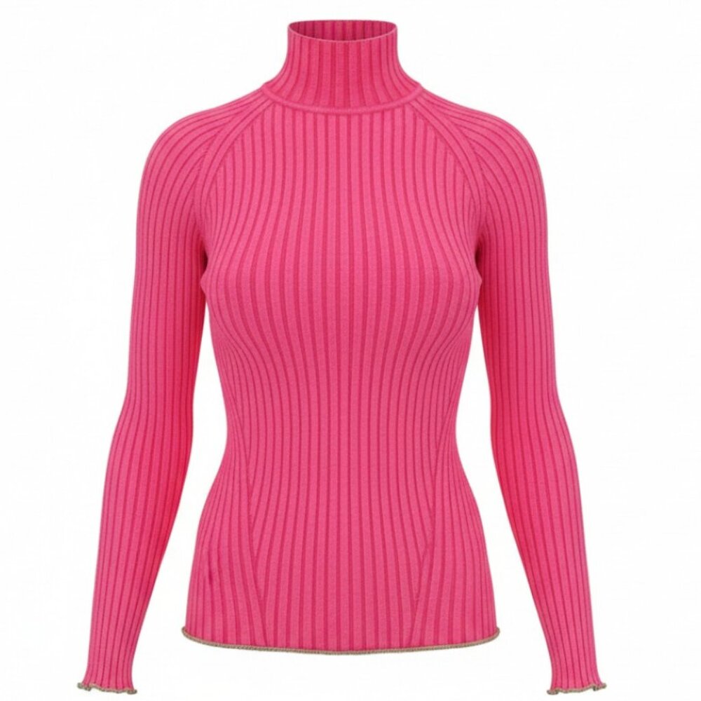 Ramy Brook Hot Pink Ribbed Turtleneck Sweater